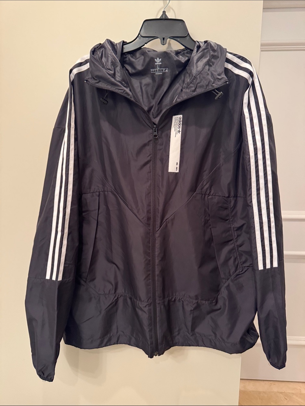 adidas Black Hooded Bomber Jacket with White Stripes